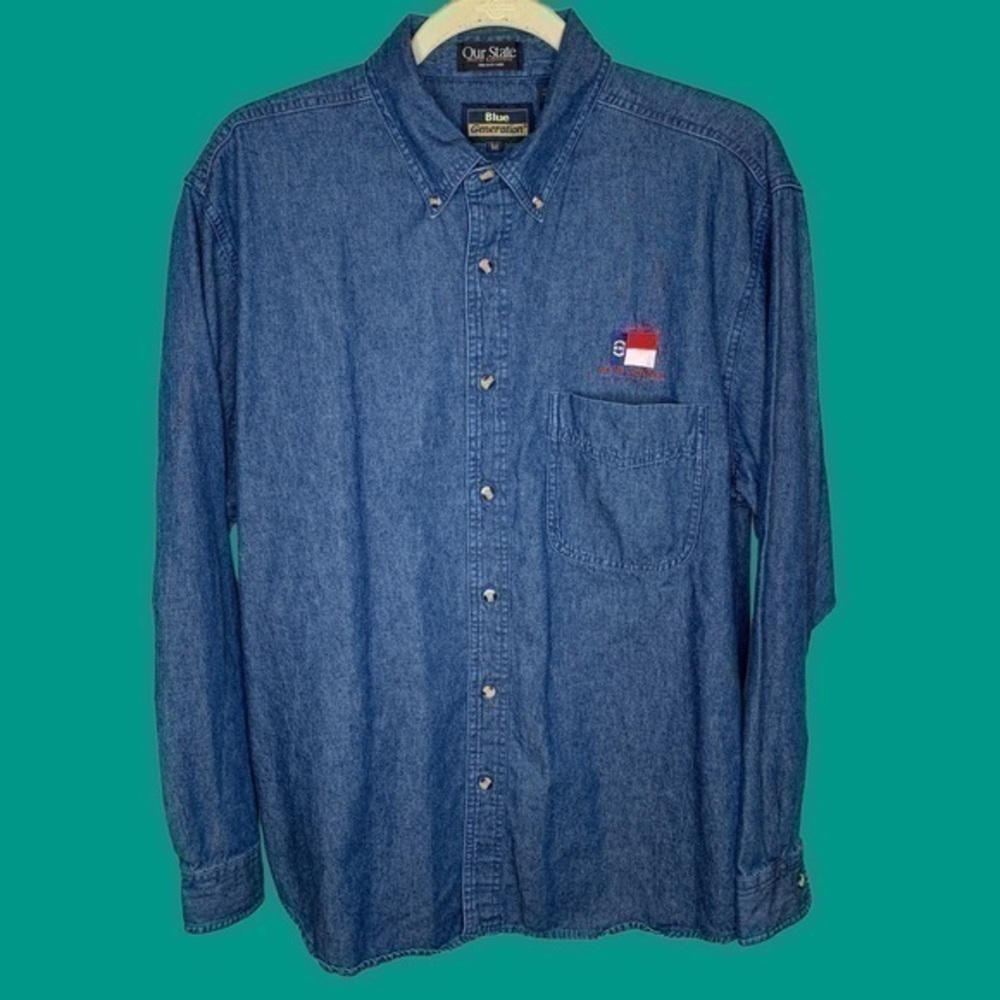 Our State North Carolina Button Down‎ Jean Shirt Blue Generation Size Medium